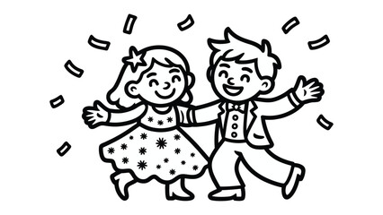 Joyful Dance: An adorable illustration captures the pure joy of a boy and girl dancing. Expressing the joy of children's play and the beauty of life.