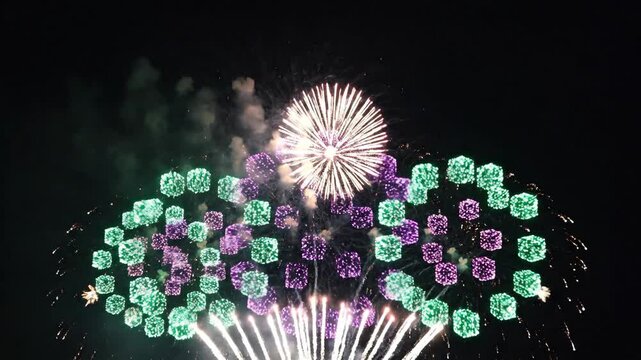 Colorful fireworks display against a dark night sky abstract background