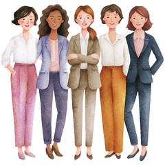 watercolor of group of smiling businesswoman