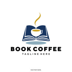 Book and Coffee Cup Logo for Reading Cafe