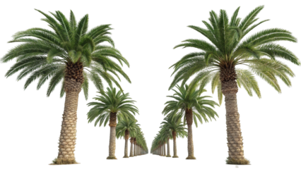 Two Clusters of Tall Green Palm Trees with Brown Trunks and Fronds in a Pixelated Style 1