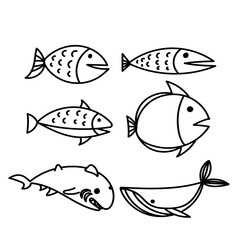 hand drawn doodle fish set collection