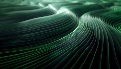 Abstract flowing green lines creating a dynamic textured surface with undulating waves and digital patterns.