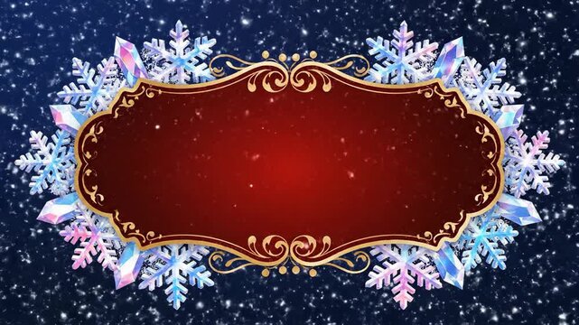 Festive snowflake frame with sparkling accents on dark background