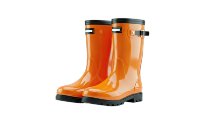 Orange Rain Boots on White Background