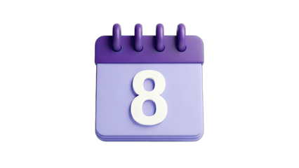 3D Calendar Showing Date 8 on White Background