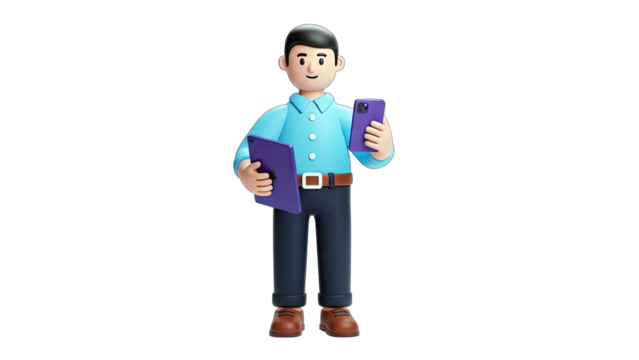 3D Businessman Holding Tablet and Smartphone on White Background - Powered by Adobe