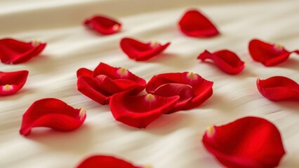 red roses scattered on the bed