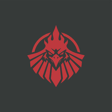 Aggressive Red Rooster Emblem with Sharp Features and Fiery Crest.