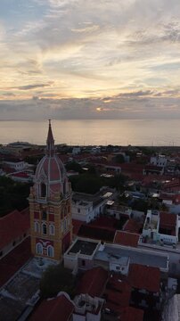 Architectural contrast in Cartagena: Colonial Old Town and modern Bocagrande skyline.