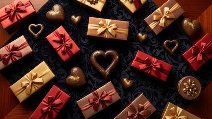 Gift boxes and heart shapes 