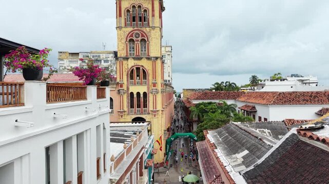 Architectural contrast in Cartagena: Colonial Old Town and modern Bocagrande skyline.