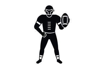 American football player with ball silhouette on white background