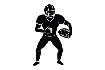 American football player with ball silhouette on white background