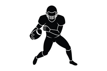 American football player with ball silhouette on white background
