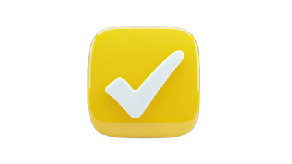3D Check Mark on Yellow Square - Success Concept