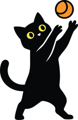 Obraz premium Black cat playfully reaching for an orange ball.