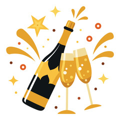 Golden champagne bottle ready for pouring, capturing the essence of celebratory toasts and luxurious festivities.