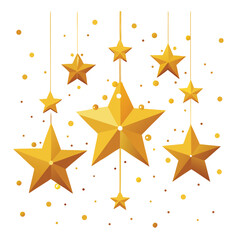 Collection of radiant golden star ornaments with delicate glints, perfect for creating a magical holiday atmosphere.