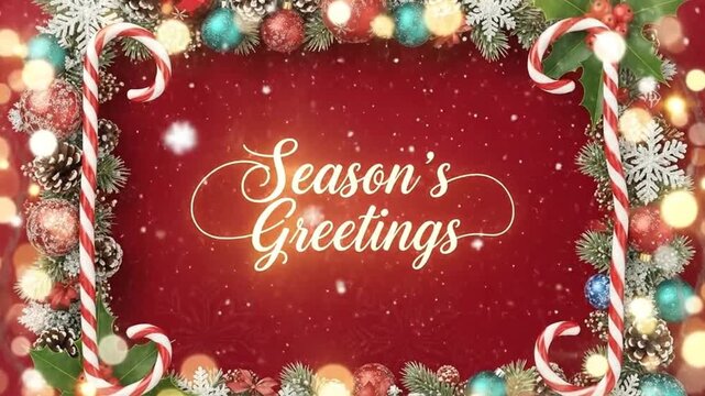 Festive Season's Greetings Animation with Candy Canes and Holiday Decorations frame