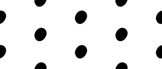 White background with bold black dots arranged in a loose grid. Seamless sprinkle pattern in minimalist hand drawn style. Vector illustration on an isolated background.