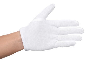 Man in cloth glove on white background