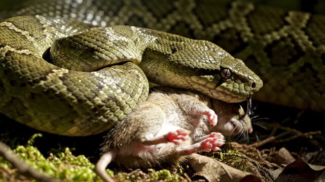 Pythons Predatory Feast - A Rats Unfortunate Encounter in the Wild.