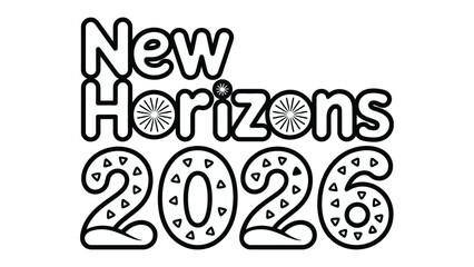 New Horizons 2026: A minimalist, clean, outline design with typography that embodies the spirit of anticipation and looking forward.