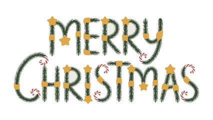 Festive Christmas Message: A cheerful Merry Christmas message creatively crafted with festive elements, including garlands, candy canes, and stars, exuding holiday spirit.