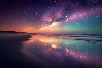 Magical Night Beach Reflecting Stars