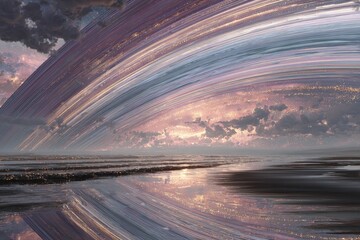 Abstract Cosmic Sunset Reflection Landscape