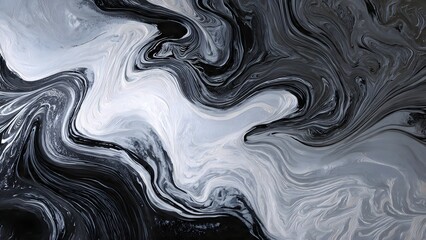 Seamless black and white abstract background with flowing liquid metal waves and a metallic silver texture design for a wavy surface backdrop