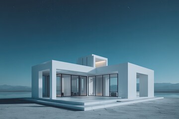Modern White House Exterior At Night
