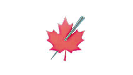Maple Leaf Pierced by a Metallic Rod on White Background