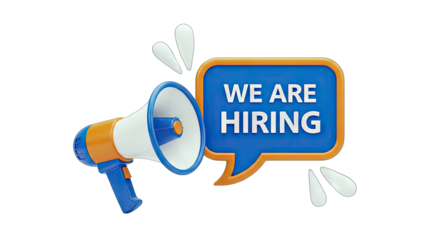 Megaphone Announcing Hiring Opportunity on White Background