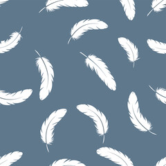 Delicate white feathers seamless pattern elegant soft bird plumes on beautiful nature design vector