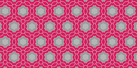 Geometric pattern with interlocking star shapes and circular lines in shades of grey, ideal for backgrounds, textiles and modern decorative designs.