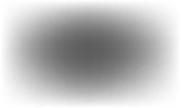 Abstract dark gray circular shape with soft white vignette effect, blurred gradient background isolated on transparent background, shadow png