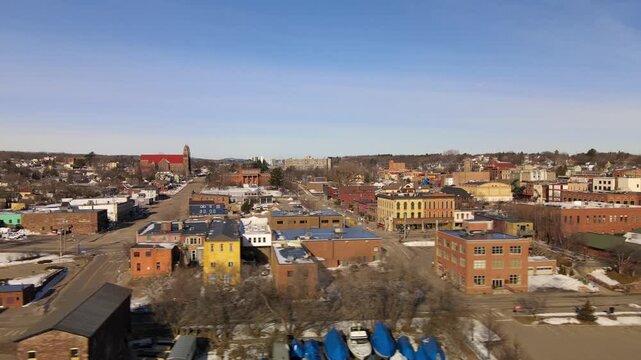 Aerial city view of Marquette in Michigan Upper Peninsula, Largest city in upper peninsula.