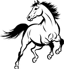 Obraz premium Dynamic illustration of a galloping horse in a dynamic pose, showcasing its strength and agility from a side viewpoint.