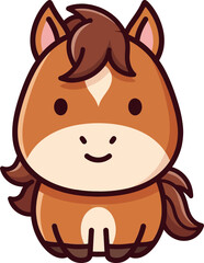 Cartoon horse illustration featuring a brown horse with a white face and brown mane in a digital art style