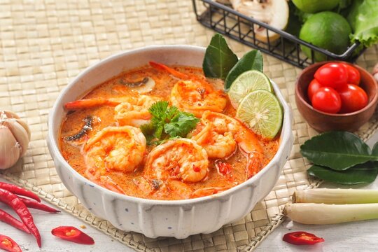 Tom yum goong or tom yam is a family of hot and sour Thai soups