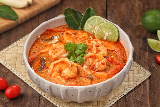 Tom yum goong or tom yam is a family of hot and sour Thai soups