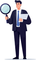 Businessman Magnifying Glass Document Flat Design Vector Illustration