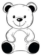 Cute teddy bear illustration black and white line art