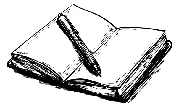 Open book icon with pen hand drawn sketch vector illustration