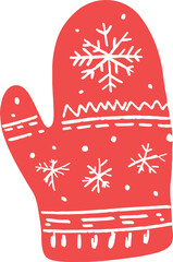 Cute winter mitten with snowflake decoration hand drawn sketch vector illustration