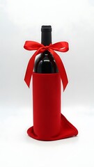 Obraz premium A wine bottle wrapped in red cloth with a ribbon