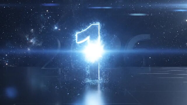 Cosmic Countdown 3 2 1 Transition to 2026 with Sparkling Energy and Futuristic Glow