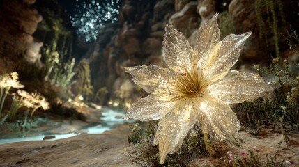 Glowing Transparent Flower In Fantasy Garden